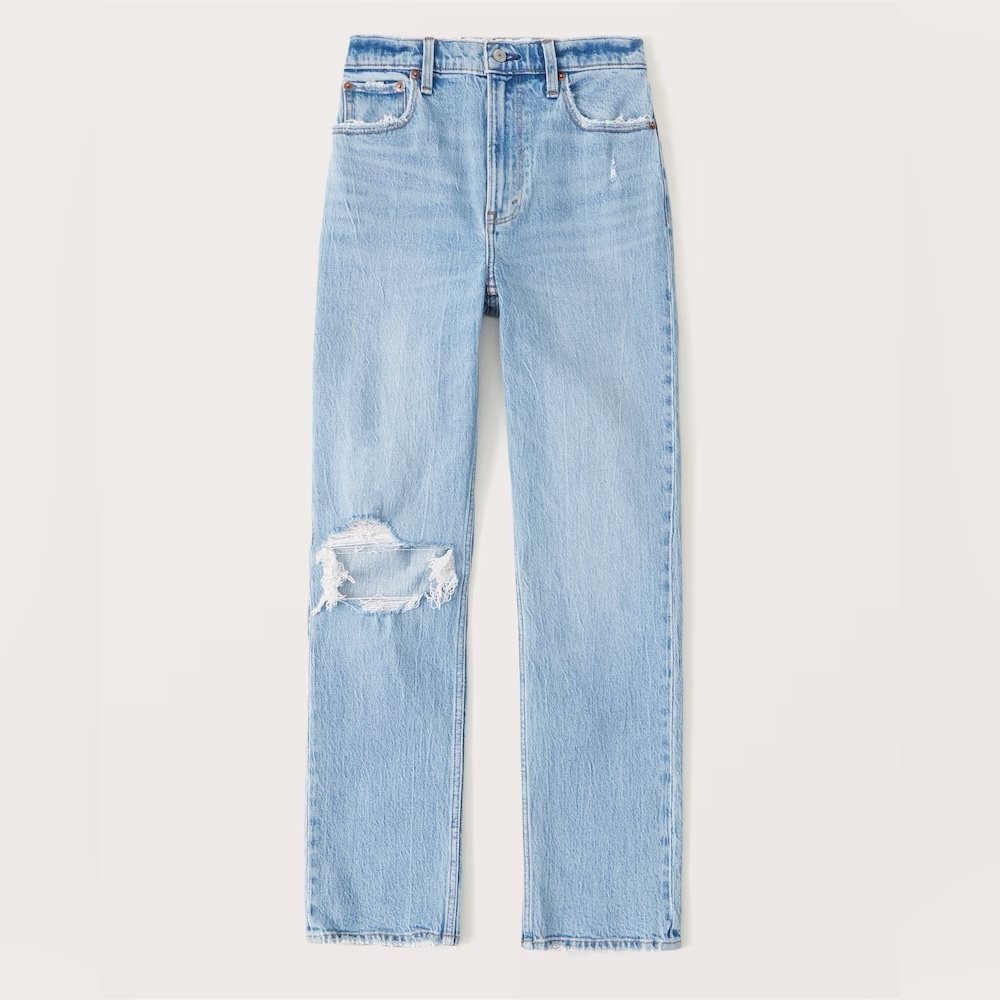 ABERCROMBIE 90s Ultra High Rise Straight Jeans - Light Ripped Wash